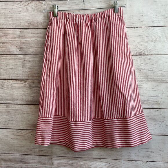 J CREW LINEN BLEND SKIRT IN RED AND WHITE STRIPES - Picture 1 of 4
